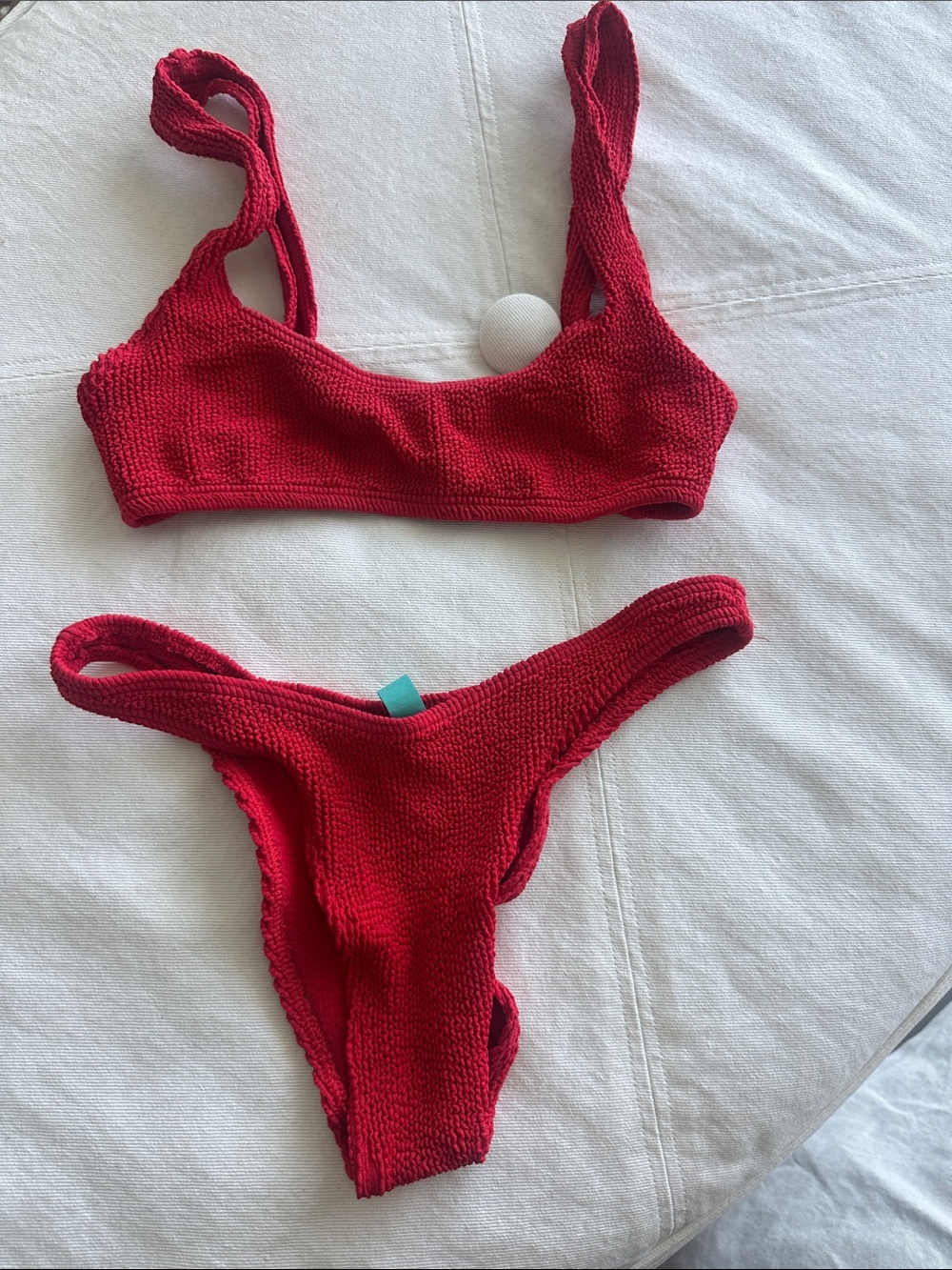 Bind Eye Bound Red Textured Bikini Set - Women's Swim Top & Bottom